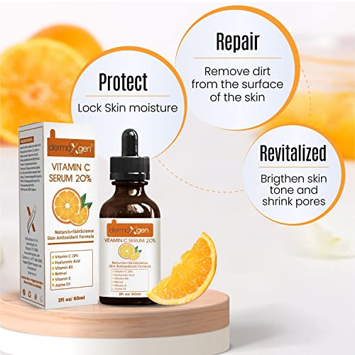 Organic 20% Vitamin C Serum for Face ? Natural Anti-Wrinkle Serum with Hyaluronic Acid & Vitamin E ? Anti-Aging Moisturizer for Fine Lines, Dark Spots & Hyperpigmentation ? 2 Fl oz