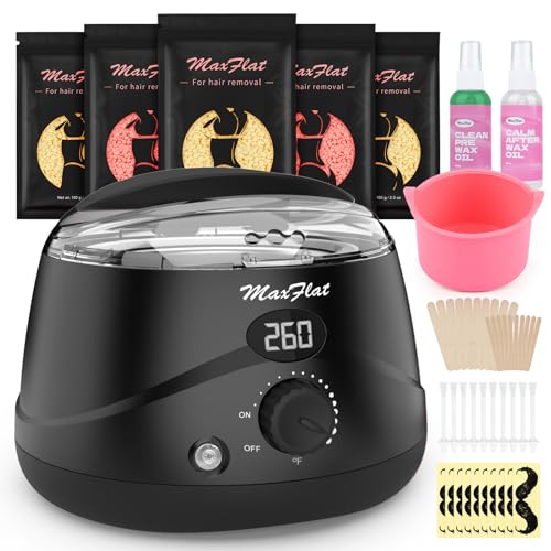 Waxing Kit, Wax Kit for Women Men MaxFlat Digital Wax Pot Hard Wax Kit with 51 Wax Accessories 17.6 oz Brazilian Wax for Full Body Armpit Brazilian Bikini Waxing Kit