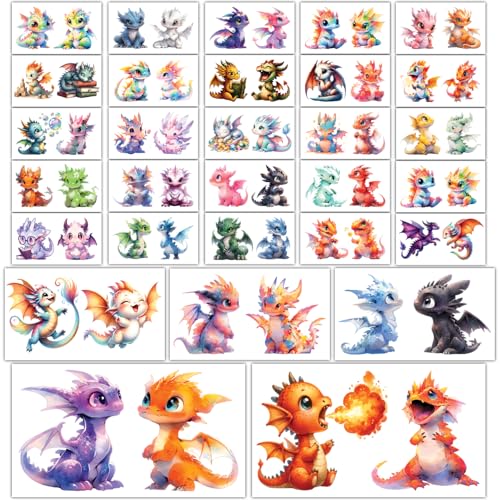 Temporary Tattoos Dragons - 30 Sheets (60+ Designs)