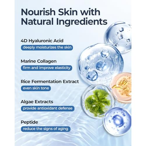6 Pack Hyaluronic Acid & Collagen Face Mask ? Hydrating, Fine Lines & Soothing Sheet Masks for Sensitive Skin Facial Masks, Natural Face Masks Skincare