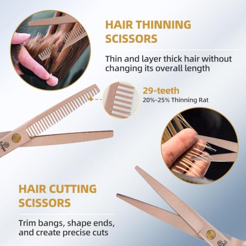 Ethyxe Rose Gold 2-Piece Hair Cutting Scissors Set, Thinning & Straight Shears