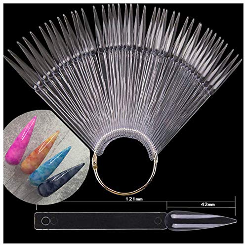 LoveOurHome 150pc Clear Nail Swatch Sticks Long Stiletto Cofffin Almond Nails Polish Swatches Sample Nail Tester Stick Nail Techs Display Cards Practice Tips Tools with Ring