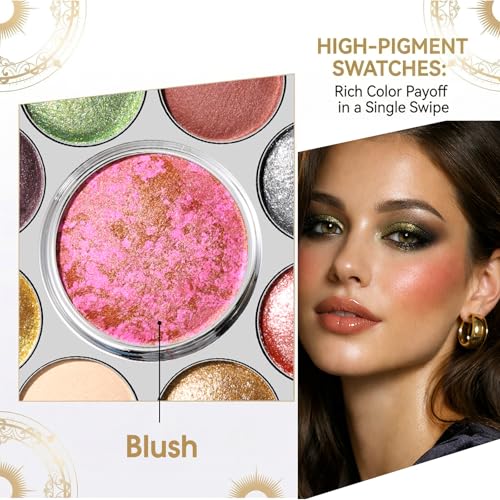 UCANBE Baked Eyeshadow & Blush Palette - 9 Colors, Rotating Compact