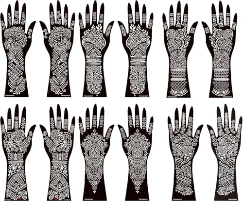Henna Tattoo Stencils - 12 Sheet Kit with Glitter & Airbrush Templates