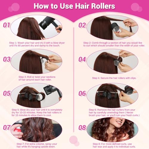 24Pc Self-Grip Hair Rollers Set with 4 Sizes & Clips