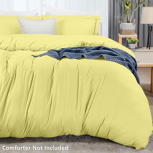 Utopia Bedding Duvet Cover Queen Size - 1 Duvet Cover with 2 Pillow Shams - 3 Pieces Bedding Duvet Cover with Zipper Closure - Soft Brushed Microfiber, 90 X 90 Inches (Queen, Yellow)