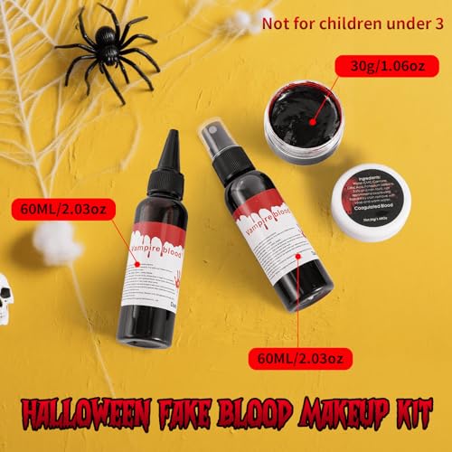 Vampire Blood Fake Blood Kit - Coagulated Gel, Spray & Dripping Liquid for Realistic Vampire Zombie SFX Makeup, Skin-Safe Washable Special Effects Blood for Halloween Cosplay Costume Party
