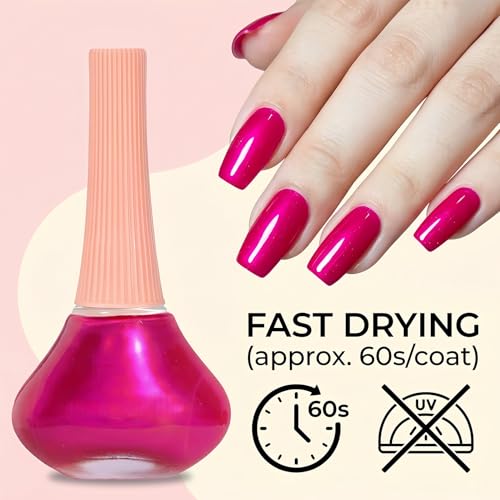 NovaCharm Hot Pink Shimmer Nail Polish 12ML - No UV Lamp