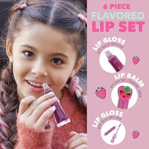 6pc Strawberry Lip Gloss & Balm Set for Kids