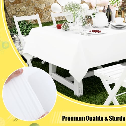 Smiry Disposable Table Cloth - 6 Pack, 54 x 108 Inch Table Cloths for Parties, Decorative Tablecloths for Rectangle Tables, Waterproof Plastic Table Cover, Leakproof & Sturdy, White