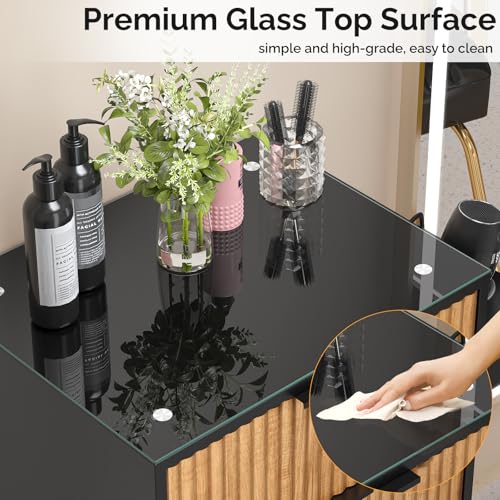 OmySalon Barber Station with Glass Top & 4 Drawers