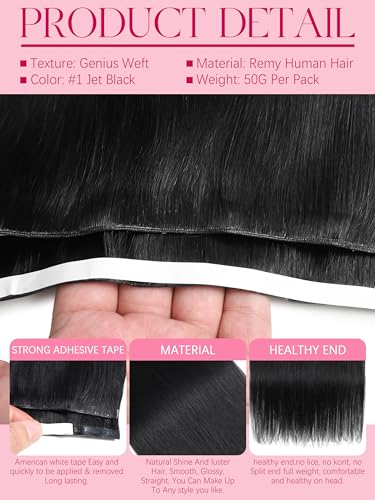 Lacer Genius 14 Inch Jet Black Tape In Hair Extensions - 50g