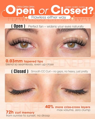 Delyneph B-Natural Fluffy 10-16mm Wispy Lash Clusters, C Curl