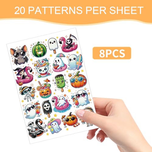 Summer Halloween Temporary Tattoos - 8 Sheets, 160+ Designs