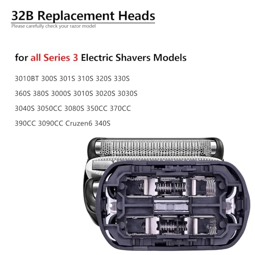 32B Series 3 Electric Shaver Replacement Heads Accessories Compatible with S3 Foil & Cutter Razor Heads, Accessories for 3 Series 3040s 3080s-4 370cc 3070cc 3000s 3010, 3090cc Etc[2 Pack ]