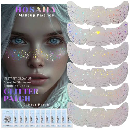 HOSAILY Holographic Glitter Freckles Temporary Tattoo - 24pc Set