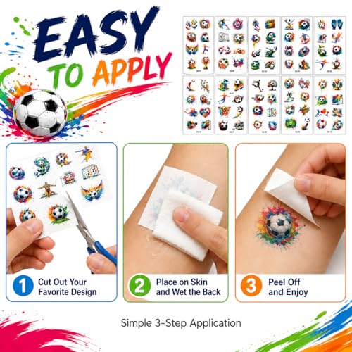 Soccer Temporary Tattoos 10 Sheets 100+ Designs