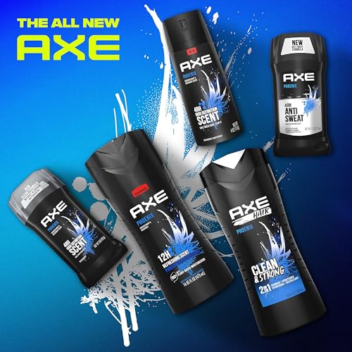 AXE Body Wash Phoenix 4 Count 12h Refreshing Scent Crushed Mint & Rosemary Men's Body Wash 16 oz & Body Wash Apollo 4 Count for Long Lasting Freshness Sage & Cedarwood Men's Body Wash 16 oz