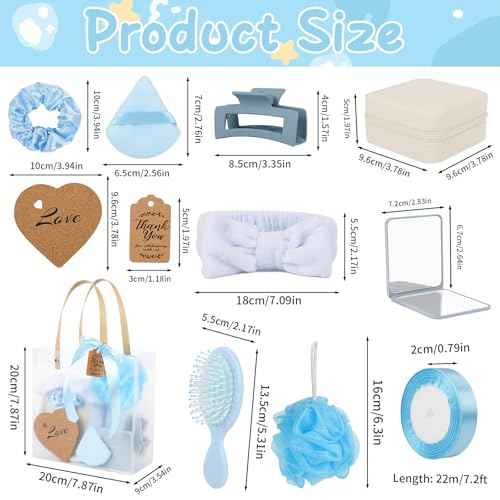 6 Sets Baby Shower Prizes for Game Winners Bath Sponges Heart Cork Coaster Headband Hair Brush Jewelry Box Compact Mirror Powder Puff Hair Tie Claw Gift Bag Bridal Shower