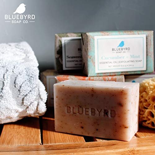 BLUEBYRD Soap Co. Lavender & Thyme Exfoliating Soap Bar, 100% Vegan Cold Press Large Soap Bars, Scented with Premium Essential Oils, Scrub Soap Bars for Men and Women, Exfoliate Body Naturally with