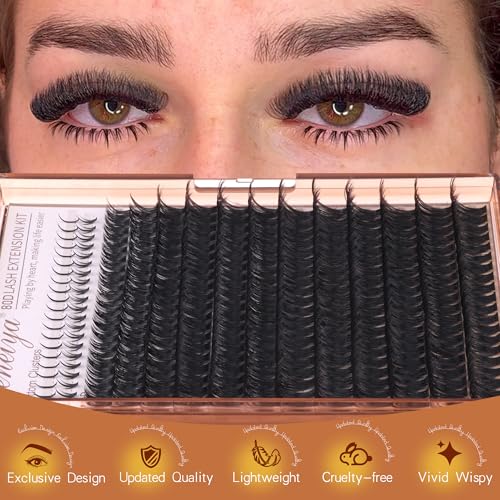 Geeneiya Cluster Eyelash Extensions Kit Bottom Lash Clusters 10-20mm DIY Lash Extension Kit Wispy Volume Individual Eyelashes with Waterproof Lash Bond and Seal Applicator for Beginners