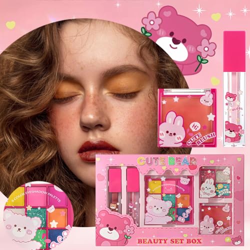 Cute Bear Makeup Gift Set for Girls – Lip Gloss, Blush & Eyeshadow