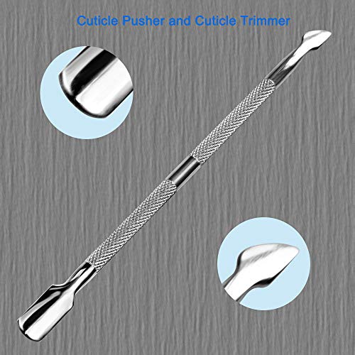 HIFAU 2-Piece Stainless Steel Cuticle Pusher & Trimmer Set for Nails