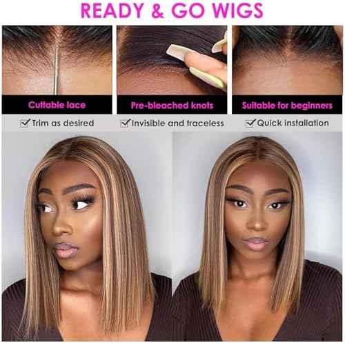 4/27 Ombre Highlight Bob Wig Human Hair 12 inch straight 427 bob wig 13x4 Highlight HD Lace Frontal Bob Wig Human Hair 180% Density Pre Plucked Ombre Short Bob Wigs for Black Women