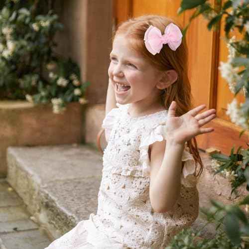 Pink Hair Bows Barrettes Mesh Bow Clips 4" Organza Double Tulle Bowknot Hairpins Handmade Birthday Dress outfit Decor Accessories Gift for Teens Toddler Girls Children Kids Women