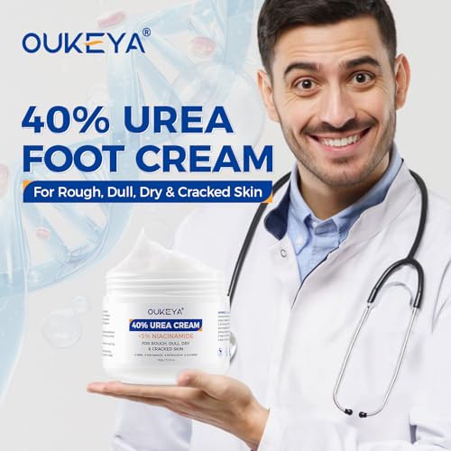 OUKEYA 40% Urea + 3% Niacinamide Foot Cream 5.29 oz, for Dry Calloused Heels