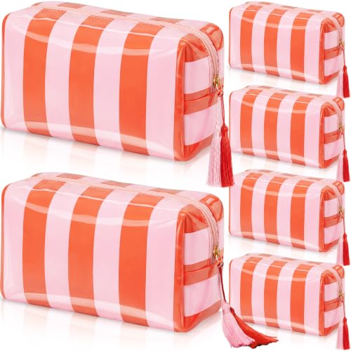 Gilprop 6 Pcs Clear Coated Makeup Bags Pink Orange / Octagon Styles