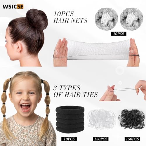 570-Piece Black Bobby Pins & Hair Ties Set with Storage Box