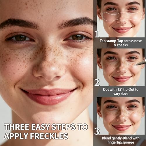 UCANBE 2PCS Dual-Ended Freckle Pen & Freckle Stamp - Precise 15¡Æ Curved Tip Makeup Waterproof & Smudge Proof, Long Lasting Faux Freckles Pencils (01 Light Brown+03 Chestnut)