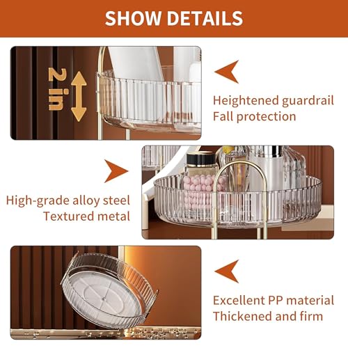 YCIA&DONE 360 Rotating Makeup Organizer and Storage for Vanity Bathroom Countertop, High Capacity Cosmetic Skincare Perfume Organizers for Dresser Lazy Susan (Clear White,2 Tiers)