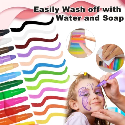 12 Colors Kids Face Paint Crayons with Glitter Tattoo Stencils