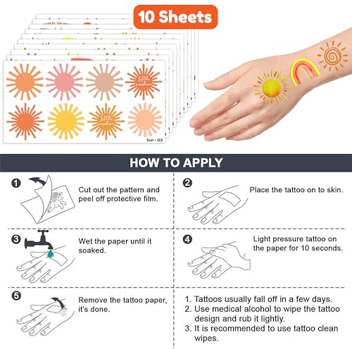 100 PCS Boho Sunshine Temporary Tattoos for Kids