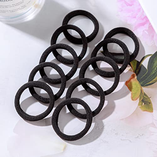 ZBORH 50PCS Black Hair Ties for Women, Seamless Hair Bands, Elastic Ponytail Holders, No Damage for Thick Hair