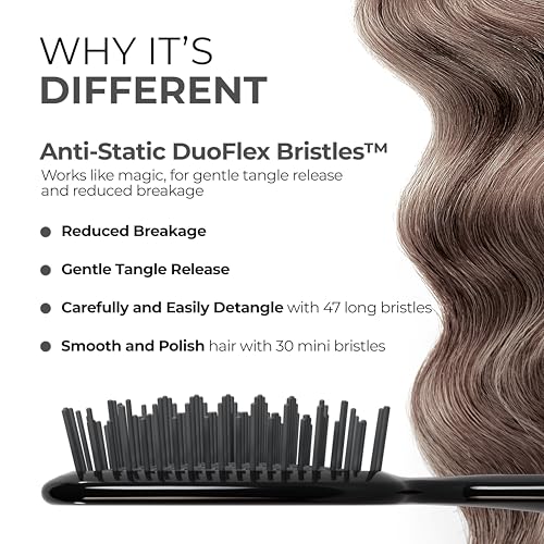 FHI Heat UNbrush Detangling Brush for Pain-Free Brushing on All Wet or Dry Hair Types — Durable DuoFlex Anti-Static Bristles, Lightweight Handle, Vented Hair Brush, Grey