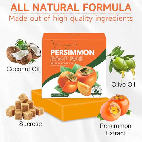 3 PCS Persimmon Soap Bar for Body Odor Control, Natural Deodorant Body Bar Soap for Old People Smell, Remove Strong Smell, Organic Eliminating Odor Wash Soap for Women & Men