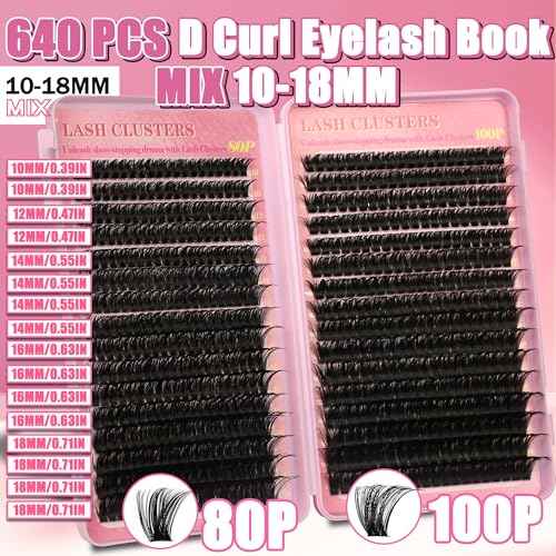 Gmagictobo Lash Extension Kit Lash Clusters Kit 640Pcs Volume Eyelash Clusters C Curl Lashes Clusters DIY Cluster Eyelash Extensions With Lash Bond and Seal Lash Tweezers