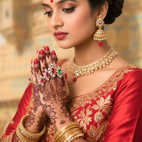 Xmasir 12 Sheets Brown Henna Tattoo Kit, Waterproof Temporary Henna Tattoos Stickers for Women Wedding Party (Brown)