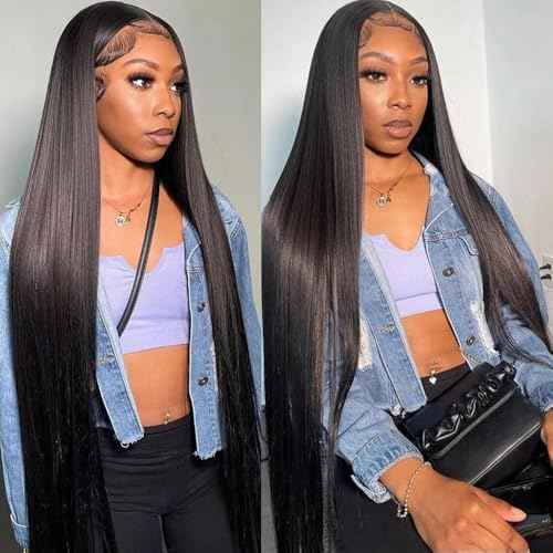13x4 Lace Front Wigs Human Hair Pre Plucked with Baby Hair 220% Density 24inch HD Transparent Straight Lace Front Wigs Human Pre Plucked For Black Women Frontal Wigs Human Hair