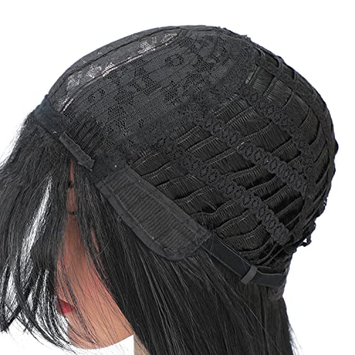 Long Curly Wavy Wig with Bangs - Dark Brown Synthetic Hair