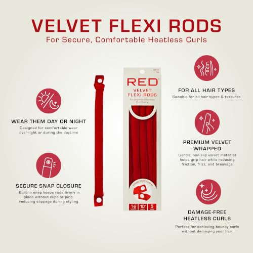 Red by Kiss Velvet Flexi Rods Heatless Curlers - 1/2" (5 Pack)