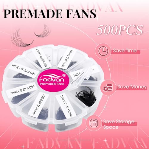 FADVAN 8D Premade Fan Eyelash Extensions 500pc 0.07mm