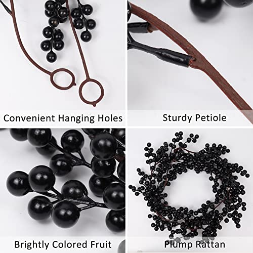 RECUTMS Artificial Berry Garland 6.4FT Black Berry Garland for Christmas Tree Mantel Artificial Christmas Berry Garland Christmas Decorations Indoor Home Decor Table(Black Fruit)