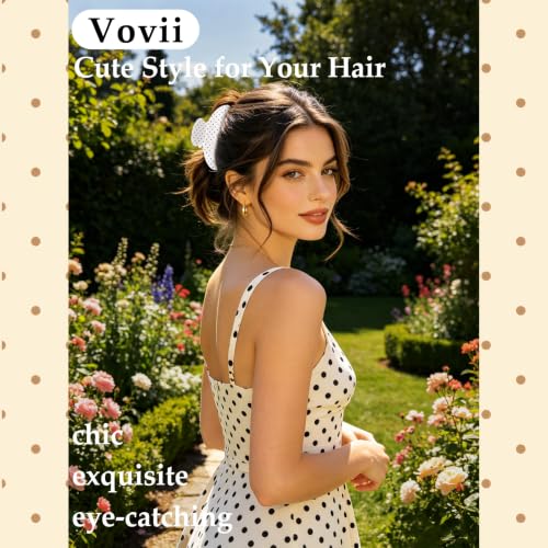 Vovii 4Pcs Polka Dot Hair Claw Clips for Women, Black, Red, White, Brown
