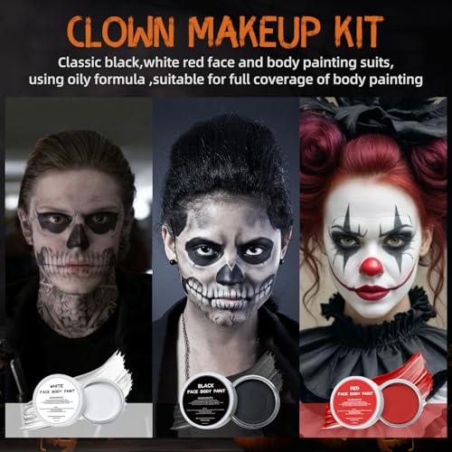 White Black Red Oil Face Paint Set with 3 Brushes