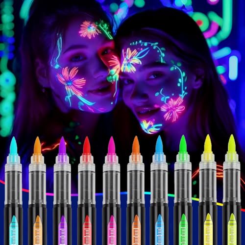 UV Glow Face Paint Markers - 8 Pack Neon Black Light Body Art Pens
