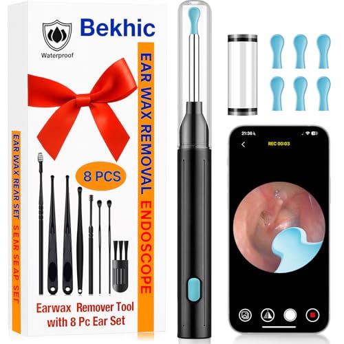 Ear Wax Removal - Earwax Remover Tool with 8 Pcs Ear Set, Ear Cleaner with 2400P HD Camera with 6 LED Lights, Built-in WiFi,Ear Cleaning Kit for iOS and Android